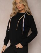 las garras Bluza Neagră din Bumbac cu Șnururi și Glugă Tyche