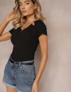las garras Bluză neagră din bumbac striat cu lănțișor și decolteu adânc Senarifa