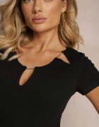 las garras Bluză neagră din bumbac striat cu lănțișor și decolteu adânc Senarifa
