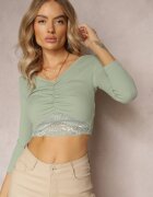 las garras Bluză Scurtă Verde cu Dantelă la Bază Camiah