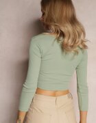 las garras Bluză Scurtă Verde cu Dantelă la Bază Camiah
