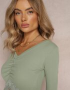las garras Bluză Scurtă Verde cu Dantelă la Bază Camiah