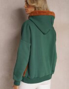 las garras Bluza Verde din Bumbac cu Aplicație Decorativă cu Ursuleț și Glugă din Fleece Hecatia