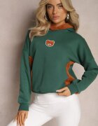 las garras Bluza Verde din Bumbac cu Aplicație Decorativă cu Ursuleț și Glugă din Fleece Hecatia