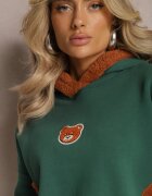 las garras Bluza Verde din Bumbac cu Aplicație Decorativă cu Ursuleț și Glugă din Fleece Hecatia