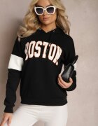 las garras Hanorac din bumbac negru în stil american cu imprimeu și fleece Iocaste