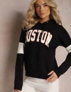 las garras Hanorac din bumbac negru în stil american cu imprimeu și fleece Iocaste