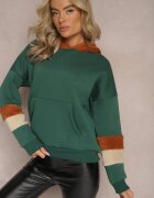 las garras Hanorac din Bumbac și Inserții din Fleece Verde Qilin