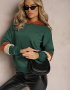 las garras Hanorac din Bumbac și Inserții din Fleece Verde Qilin