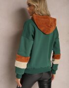 las garras Hanorac din Bumbac și Inserții din Fleece Verde Qilin