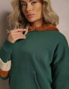 las garras Hanorac din Bumbac și Inserții din Fleece Verde Qilin