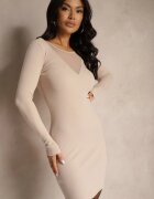 las garras Rochie Bej din bumbac cu croială ajustată cu decolteu transparent Ivelirra