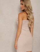 las garras Rochie Bej Reiată Bandeau fără bretele cu decolteu decorat cu volane Vikotta