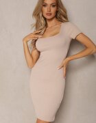 las garras Rochie mini din bumbac bej cu spatele decupat cu broderie și fluturaș Natsiri
