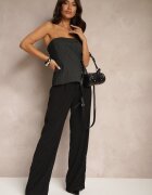 lefon Bluză Neagră Fără Mâneci cu Croială Cambrată Bandeau cu Imitație de Buzunare Lionita