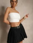 lefon Fustă-Pantaloni scurți Negre Plisate din Vâscoză Decorați cu o Curea din Piele Ecologică Alobira