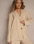 lefon Marynarka Beżowa din Modal cu Croială Boxy Oversize cu Buzunare Maviline