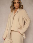 lefon Marynarka Beżowa din Modal cu Croială Boxy Oversize cu Buzunare Maviline
