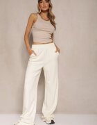 lefon Pantaloni Bej deschis cu croială largă High Waist cu elastic în talie Belobira