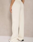 lefon Pantaloni Bej deschis cu croială largă High Waist cu elastic în talie Belobira