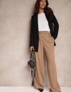 lefon Pantaloni Bej închis din Vâscoză cu croială largă cu imitație de buzunare Zinnithria