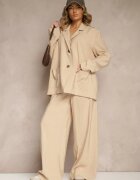 lefon Pantaloni Bej Low Waist din Modal cu Picior lat Reanelira