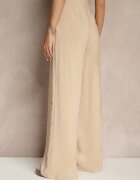 lefon Pantaloni Bej Low Waist din Modal cu Picior lat Reanelira