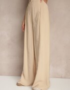 lefon Pantaloni Bej Low Waist din Modal cu Picior lat Reanelira