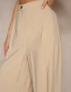 lefon Pantaloni Bej Low Waist din Modal cu Picior lat Reanelira