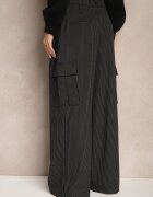 lefon Pantaloni de costum negri din viscoză cu croială largă decorate cu model în dungi