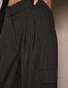 lefon Pantaloni de costum negri din viscoză cu croială largă decorate cu model în dungi