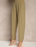 lefon Pantaloni Eleganți Modal de Costum Verzi High Waist Mavilisse