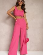 lefon Pantaloni Fucsia cu picioare largi cu talie înaltă Nestajoan