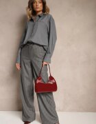 lefon Pantaloni Gri din Viscoză Stil Costum cu Buzunare și cu șnur Seviara
