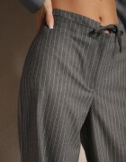 lefon Pantaloni Gri din Viscoză Stil Costum cu Buzunare și cu șnur Seviara