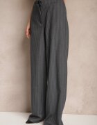 lefon Pantaloni Gri închis din Viscoză în Stil Costum cu Buzunare și Cordon Seviara