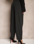 lefon Pantaloni gri închis eleganti cu picioare largi ușor dungați High Waist Belbanne