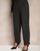 lefon Pantaloni gri închis eleganti cu picioare largi ușor dungați High Waist Belbanne