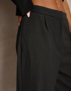 lefon Pantaloni gri închis eleganti cu picioare largi ușor dungați High Waist Belbanne