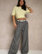 lefon Pantaloni Gri închis Largi din Viscoză în Stil Costum Filorra