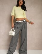 lefon Pantaloni Gri închis Largi din Viscoză în Stil Costum Filorra