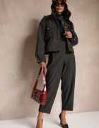 lefon Pantaloni Gri închis stil costum High Waist Relessa