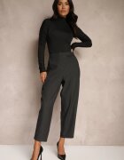 lefon Pantaloni Gri închis stil costum High Waist Relessa