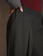 lefon Pantaloni Largi Gri închis din Viscoză cu Croi de Costum cu Pliuri și Buzunare Lobine