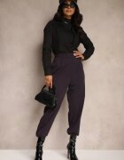 lefon Pantaloni Mov de costum cu croială largă ușor striate cu talie înaltă Belbanne