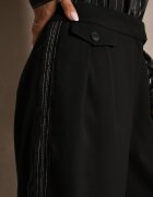 lefon Pantaloni negri cu viscoză cu picior larg cu imitație de buzunare Zinnithria