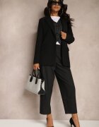 lefon Pantaloni Negri de croială de costum High Waist Relessa