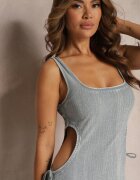 lefon Rochie Albastru deschis din Bumbac cu Bretele decorată cu decupaje laterale și șnururi Nestasarah