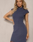 lefon Rochie bleumarin reiată tricotată cu croială cambrată și semi-golf Avarielle