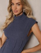lefon Rochie bleumarin reiată tricotată cu croială cambrată și semi-golf Avarielle